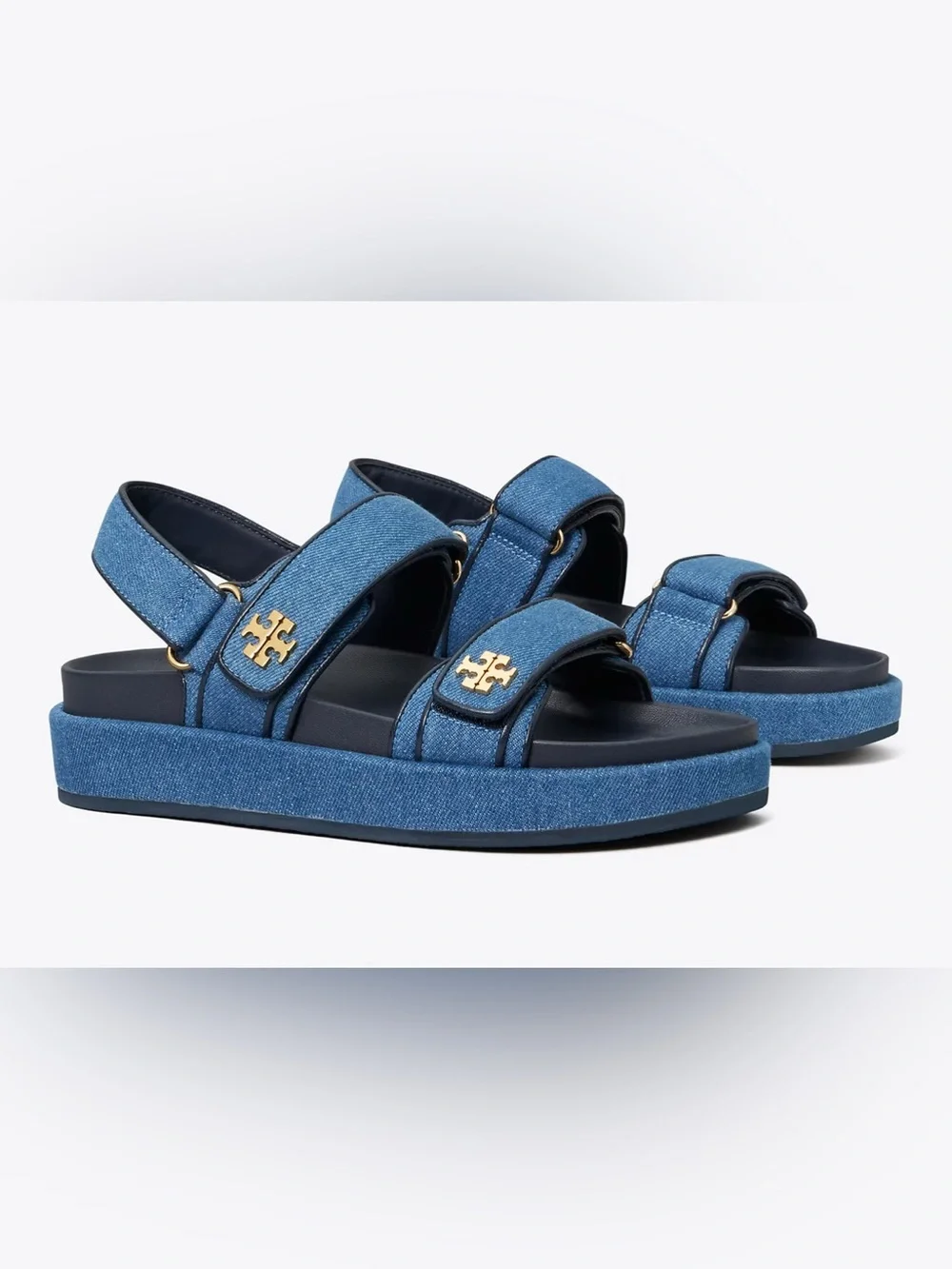 Tory Burch Kids Denim Blue Platform Sandals with Gold Logo